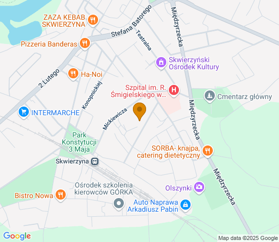 Mapa dojazdu do warsztatu samochodowego w miejscowości Skwierzyna