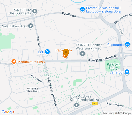 Mapa dojazdu do warsztatu samochodowego w miejscowości Zielona Góra