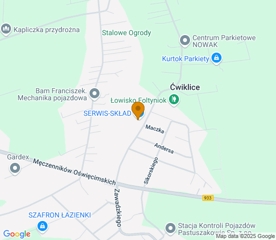 Mapa dojazdu do warsztatu samochodowego w miejscowości Ćwiklice