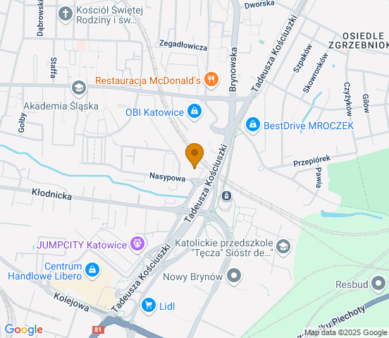 Mapa dojazdu do warsztatu samochodowego w miejscowości Katowice