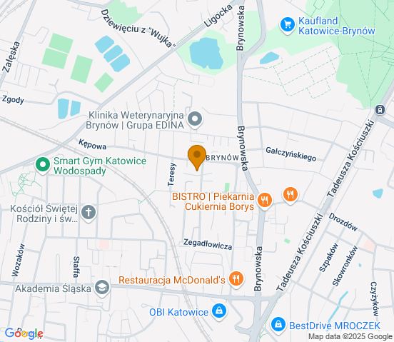 Mapa dojazdu do warsztatu samochodowego w miejscowości Katowice