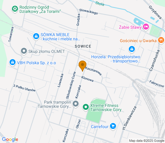 Mapa dojazdu do warsztatu samochodowego w miejscowości Tarnowskie Góry