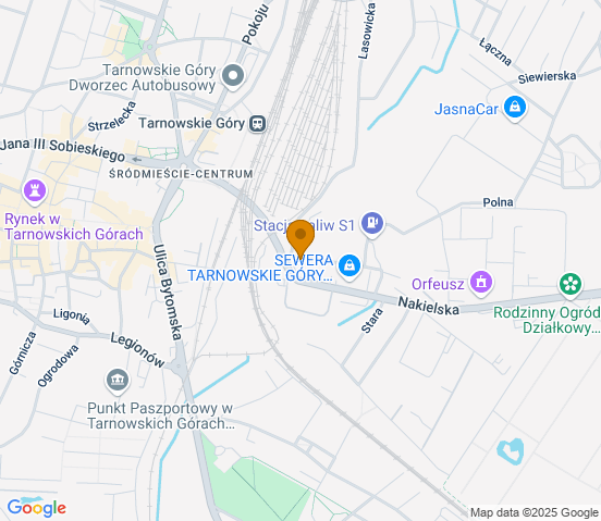 Mapa dojazdu do warsztatu samochodowego w miejscowości Tarnowskie Góry