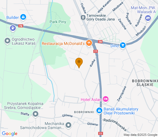 Mapa dojazdu do warsztatu samochodowego w miejscowości Tarnowskie Góry